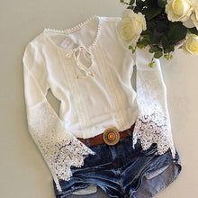 Autum Women chiffon Lace shirt Long sleeve Patchwork blusas tshirt Plus size women white tops SM6