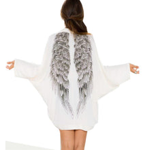 Back Angel Wings Print Womens Cardigan European Loose Batwing Sleeve Coat Jacket Casual Femininas Sweater SM6
