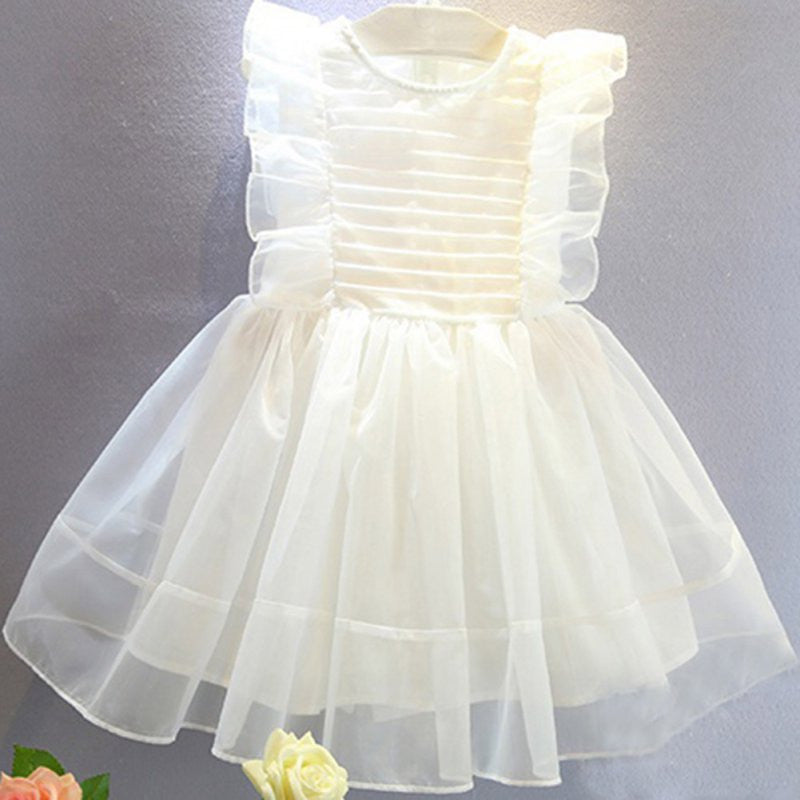New Baby Girl Clothes White Girls Kid Mesh Toddler Baby Princess Party Bow Pageant Wedding Dress 2-6Y SM6