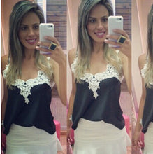 Blusas Femininas Plus Size Patchwork Shirts Women Lace Blouses Sexy Chiffon Blouse Spagetti Strap Vest Crop Tops White Black SM6