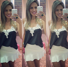 Blusas Femininas Plus Size Patchwork Shirts Women Lace Blouses Sexy Chiffon Blouse Spagetti Strap Vest Crop Tops White Black SM6