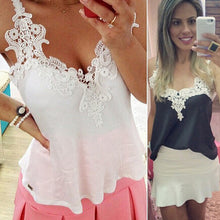 Blusas Femininas Plus Size Patchwork Shirts Women Lace Blouses Sexy Chiffon Blouse Spagetti Strap Vest Crop Tops White Black SM6