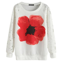 Casual Women Round Neck Sweatshirts Lace Hollow Out Pullovers Loose Bottom Plus Size SM6