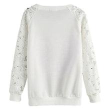 Casual Women Round Neck Sweatshirts Lace Hollow Out Pullovers Loose Bottom Plus Size SM6