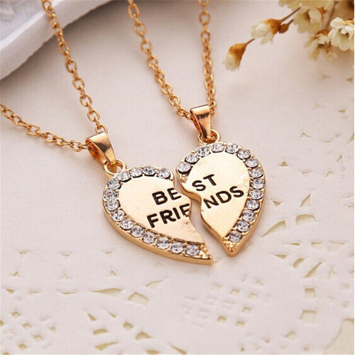 Charming Splice Heart Pendant Best Friend Letter Necklace Women Gifts Pick Jewelry Sliver Gold Color  SM6