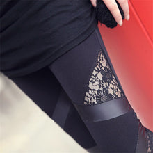 Charming Warm Lace Leggings Skinny Stretch Pants for Triangular Lace PU Leather Leggings SM6