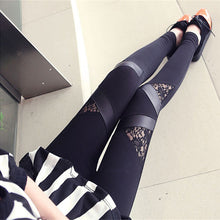 Charming Warm Lace Leggings Skinny Stretch Pants for Triangular Lace PU Leather Leggings SM6