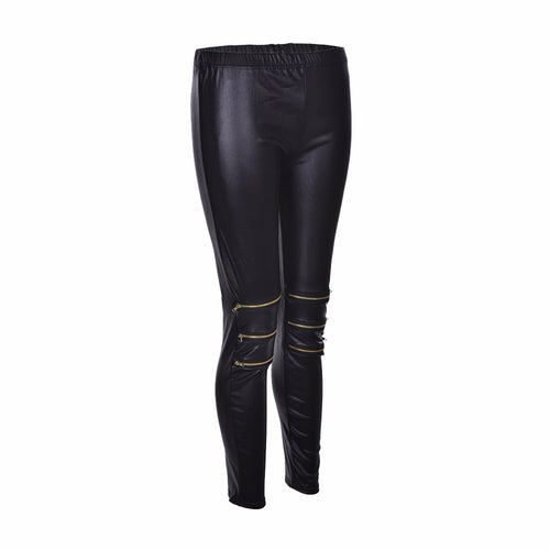 Classical Sexy Zipper Bright Stretch Leggings Pants Skinny Black SM6