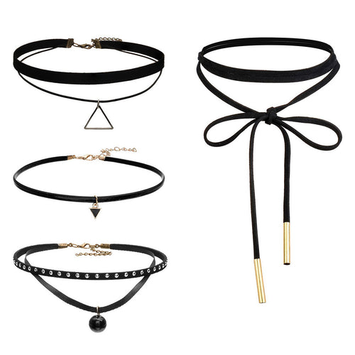 4pcs jewelry black leather bow Tassel choker DIY necklace gift for women girl SM6