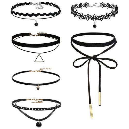 6 pcs vintage Retro Black Velvet Lace Triangle Choker Necklace Women Gothic Chocker Collares SM6