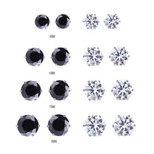 8Pair Stainless Steel Mens Womens Stud Earrings Black Round Cubic Zirconia Inlaid SM6