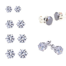 8Pair Stainless Steel Mens Womens Stud Earrings Black Round Cubic Zirconia Inlaid SM6