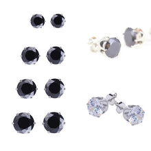 8Pair Stainless Steel Mens Womens Stud Earrings Black Round Cubic Zirconia Inlaid SM6