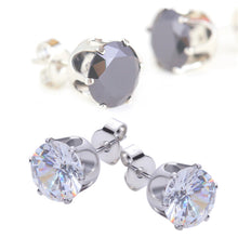 8Pair Stainless Steel Mens Womens Stud Earrings Black Round Cubic Zirconia Inlaid SM6