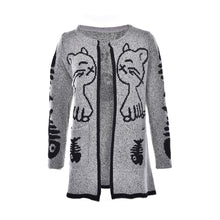Cartoon Cat   Fish Bones Printing Cardigan Women Long Sleeve Knitted Sweater Cardigans SM6