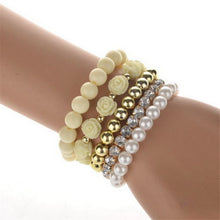 C y Color imitation pearl Rose Flower Multilayer Beads Stretch Charm Bracelet   Bangle For Women SM6