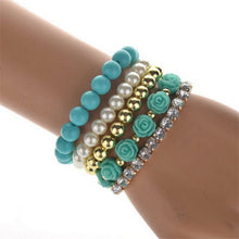 C y Color imitation pearl Rose Flower Multilayer Beads Stretch Charm Bracelet   Bangle For Women SM6