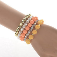 C y Color imitation pearl Rose Flower Multilayer Beads Stretch Charm Bracelet   Bangle For Women SM6