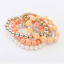 C y Color imitation pearl Rose Flower Multilayer Beads Stretch Charm Bracelet   Bangle For Women SM6