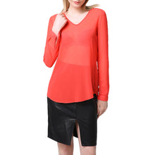 Chiffon T-Shirt Women T-shirt V-Neck Rolled Sleeve Ruched Back Asymmetric Hem Sheer Women Tops Blusas Red SM6