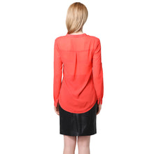 Chiffon T-Shirt Women T-shirt V-Neck Rolled Sleeve Ruched Back Asymmetric Hem Sheer Women Tops Blusas Red SM6