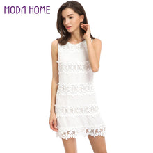 Chiffon Women Dress Floral Crochet Sleeveless Office Elegant Dress O-Neck Sweet Mini Dress White Vestido SM6
