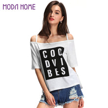 Letter Print Tshirt Women Slash Neck Stripes Tee Shirt Short Sleeves Asymmetric Hem T-shirt Casual Women Tops White SM6