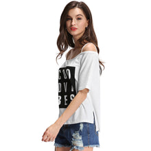 Letter Print Tshirt Women Slash Neck Stripes Tee Shirt Short Sleeves Asymmetric Hem T-shirt Casual Women Tops White SM6