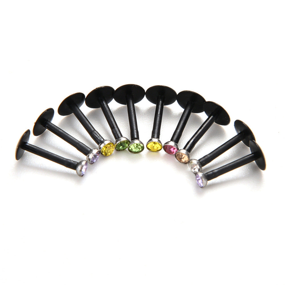 Punk Bar Acrylic Crystal Stud Monroe Bar Labret Lip Ring anel Stud Piercing Body Jewelry 10PCS Bag  SM6