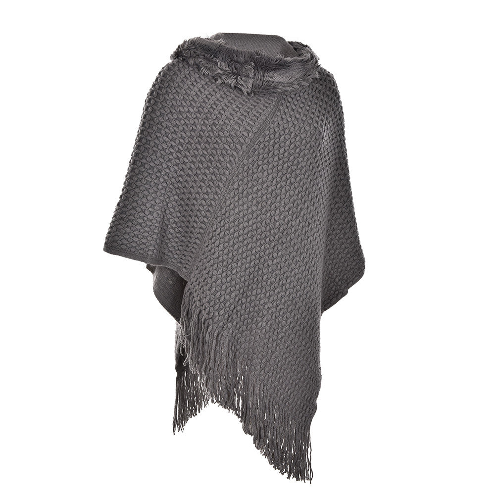 Women Poncho Knit Cloak Coat Batwing Cape Ladies Hooded Sweater Outwear Knitwear Top SM6