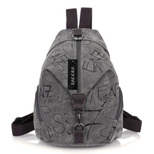 Women Printed Canvas Backpack Leather Metal Zipper Casual Graffiti Schoolbag Travel Bag BlueKhakiGrey SM6