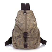 Women Printed Canvas Backpack Leather Metal Zipper Casual Graffiti Schoolbag Travel Bag BlueKhakiGrey SM6