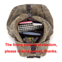 Women Printed Canvas Backpack Leather Metal Zipper Casual Graffiti Schoolbag Travel Bag BlueKhakiGrey SM6