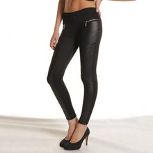 Women Sexy PU Leather Boots Pants Skinny Patchwork Zipper Leggings Black SM6