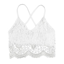 Women Vintage Crop Top Deep V Neck Halter Crochet Tops Lace Camisole Bralette Bandage Backless Top BlackWhite SM6