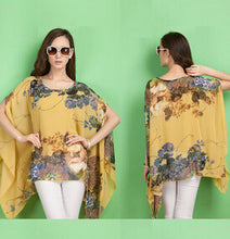 Blusas Print Pattern Chiffon Women Blouse Bat Sleeve Shirt Tops 5 Colors blusa feminina kimono SM6