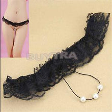 Women's Open Crotch Lace Thong with Pearls G String Sexy Beading Panties Massaging Underwear Erotic Lingerie Sex Toy SM6