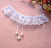 Women's Open Crotch Lace Thong with Pearls G String Sexy Beading Panties Massaging Underwear Erotic Lingerie Sex Toy SM6