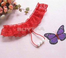 Women's Open Crotch Lace Thong with Pearls G String Sexy Beading Panties Massaging Underwear Erotic Lingerie Sex Toy SM6