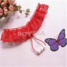 Women's Open Crotch Lace Thong with Pearls G String Sexy Beading Panties Massaging Underwear Erotic Lingerie Sex Toy SM6