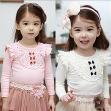 New Kids Girls Lace Bowknot Ruffled Cotton Bottoming Shirts Blouse Baby Long Sleeve Tops Clothing SM6
