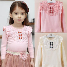 New Kids Girls Lace Bowknot Ruffled Cotton Bottoming Shirts Blouse Baby Long Sleeve Tops Clothing SM6