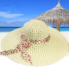 Women Sun Hat Straw Hat Wide Large Brim Beach Cap with Leopard Ribbon Orange SM6