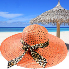Women Sun Hat Straw Hat Wide Large Brim Beach Cap with Leopard Ribbon Orange SM6