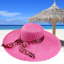Women Sun Hat Straw Hat Wide Large Brim Beach Cap with Leopard Ribbon Orange SM6