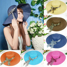 Women Sun Hat Straw Hat Wide Large Brim Beach Cap with Leopard Ribbon Orange SM6