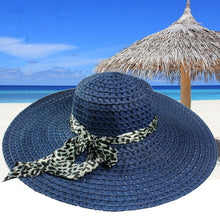Women Sun Hat Straw Hat Wide Large Brim Beach Cap with Leopard Ribbon Orange SM6