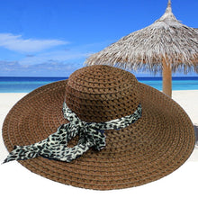 Women Sun Hat Straw Hat Wide Large Brim Beach Cap with Leopard Ribbon Orange SM6