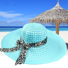 Women Sun Hat Straw Hat Wide Large Brim Beach Cap with Leopard Ribbon Orange SM6
