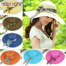 Women Sun Hat Straw Hat Wide Large Brim Beach Cap with Leopard Ribbon Orange SM6